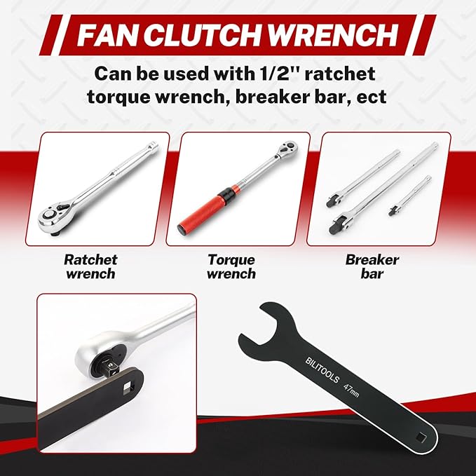 BILITOOLS Fan Clutch Removal Tool Kit, Fan Clutch Wrench Set 22 36 40 47 51 MM with Pulley Holder