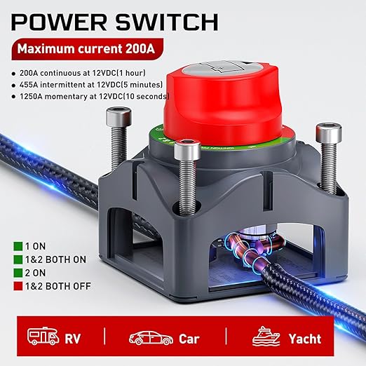 Nilight 1-2-Both-Off Battery Switch, 12V-48V Disconnect Master Cutoff Switches for Marine Boat Car RV ATV UTV Vehicle, Waterproof Heavy Duty Isolator