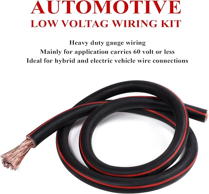 2 Gauge Car Battery Power Cable (Red, 12 Feet) - Copper Clad Aluminum, cca - 2 AWG Automotive Welding Wire with M8 & M10 Cable Lugs for Car, Camper, RV, Solar Low Voltage Wiring