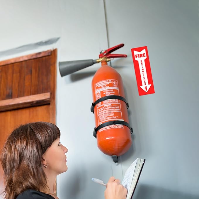 Fire Extinguisher Sticker (Vertical) for Commercial and Business Use: Office, Facility, Landlord - High Visibility Fire Extinguisher Sign for Safety and Compliance: Size 6" x 2", 4 Labels