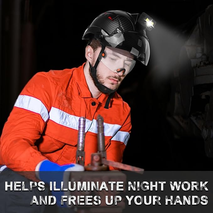 Safety Helmet Hard Hat with Detachable Headlamp Light and Visor Construction Hardhats for Men ANSI/ISEA Z89.1 Certified