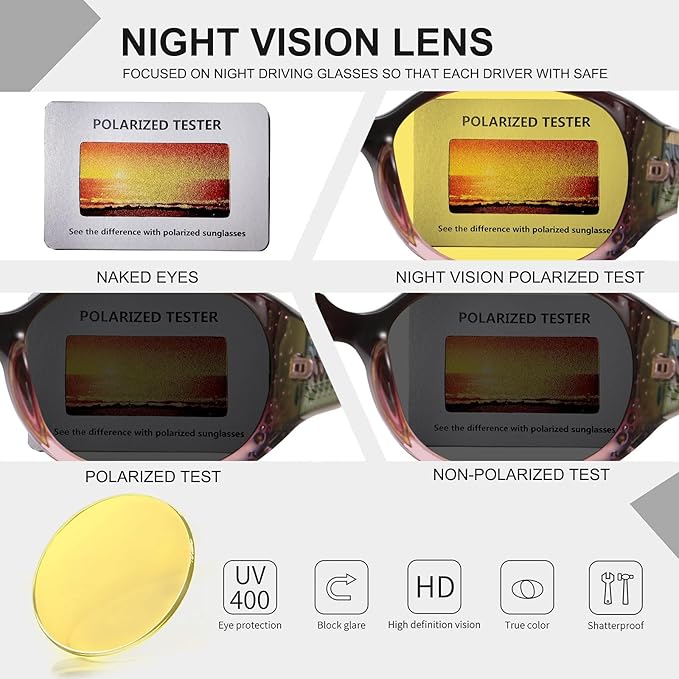 HAOLOTA Night Vision Driving Glasses Women Anti Glare Polarized, Wrap Around Nighttime Safety Glasses UV Protection