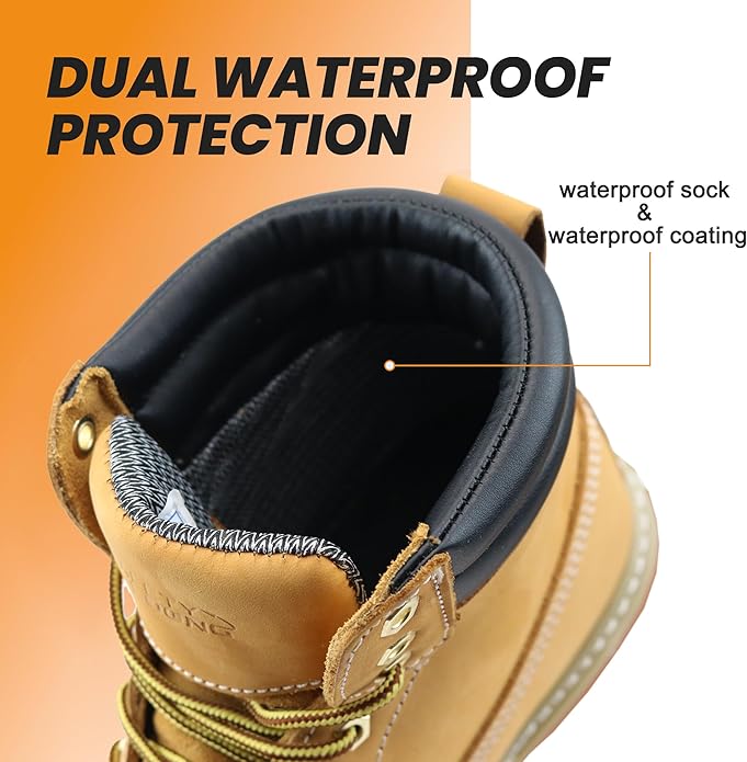 Work Boots for Men Waterproof Soft Toe Non Slip Comfortable Leather Workboots