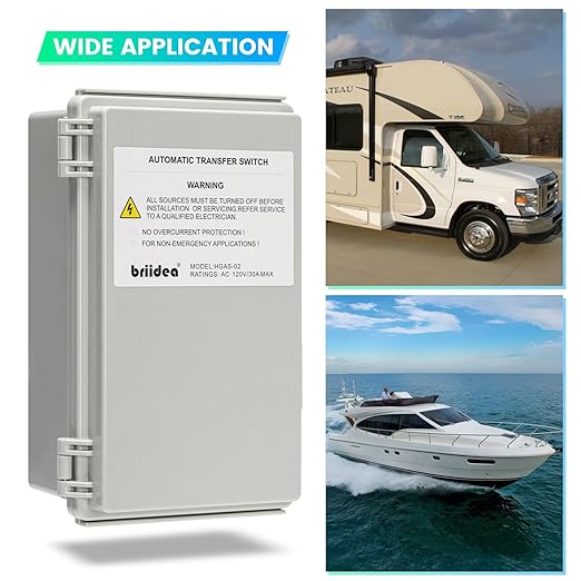 RV Transfer Switch, Briidea Automatic Transfer Switch 30 Amp Applied to RV, Speedboats, 120/240 VAC