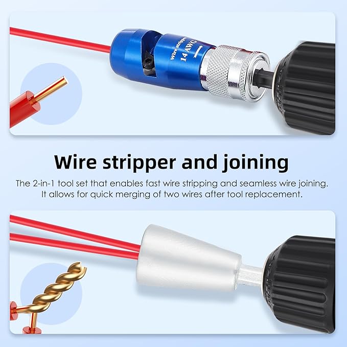 NEWTRY Wire Stripper for Drill US Standard Electric Wire Stripper Twister Tool 8/10/12/14 AWG Professional Electrician Tool Set