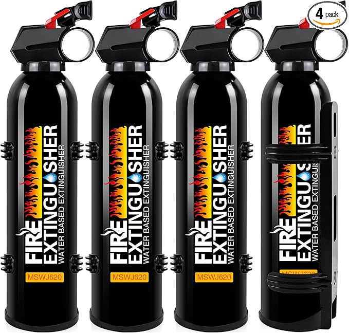 4Pack Fire Extinguisher for Home - 8 in 1 Portable A, B, C, K Fire Extinguishers with Mounting Bracket, 620ml Mini Flame Extinguisher for Vehicle, Boat, Kitchen, RV, Truck & Office, Easy Access
