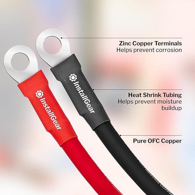 InstallGear AWG 5 Gauge 10ft Battery Power Inverter Cables - 2ct Red/Black Battery Cable for Solar, Auto, RV and Marine, Lawn Mower - 99.9% Deoxigenized Copper, Set - Cable Wire