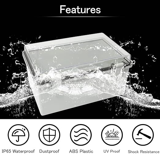 Junction Box IP65 Waterproof ABS Plastic Enclosure Hinged PC Clear Cover Electrical Project Box with Mounting Plate, Wall Brackets, Cable Glands 11.4" x 7.5" x 5.5"(290 * 190 * 140)