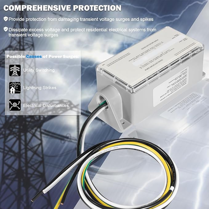 FS140 Whole House Surge Protection Device Rated for 140,000 Amps, Replace for Siemens FS140, Compatible with Any Brand of Load Center and Breakers, 120/240V