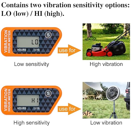 LCD Digital Hour Meter Gauge Vibration Activated,Waterproof Design,for All Vibrating Machine,Air Compressor,Generator,Lawn Mower,Motorcycle,Chainsaw (Orange)