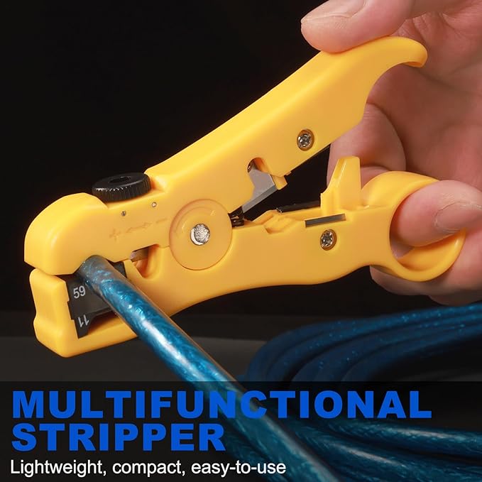Coax Cable Crimper Tool Kit with Wire Stripper, Screwdriver & Tool Bag – Includes 20 F Connectors, Compression Tool for RG6 & RG59 Coaxial Cable, TV & Internet Installation
