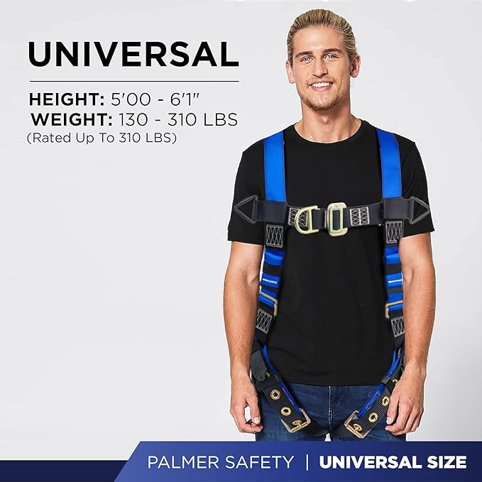 Palmer Safety Construction Harness 5 Point Adjustment, Back D-Ring, Grommet Legs, Multiple Styles I OSHA ANSI Compliant