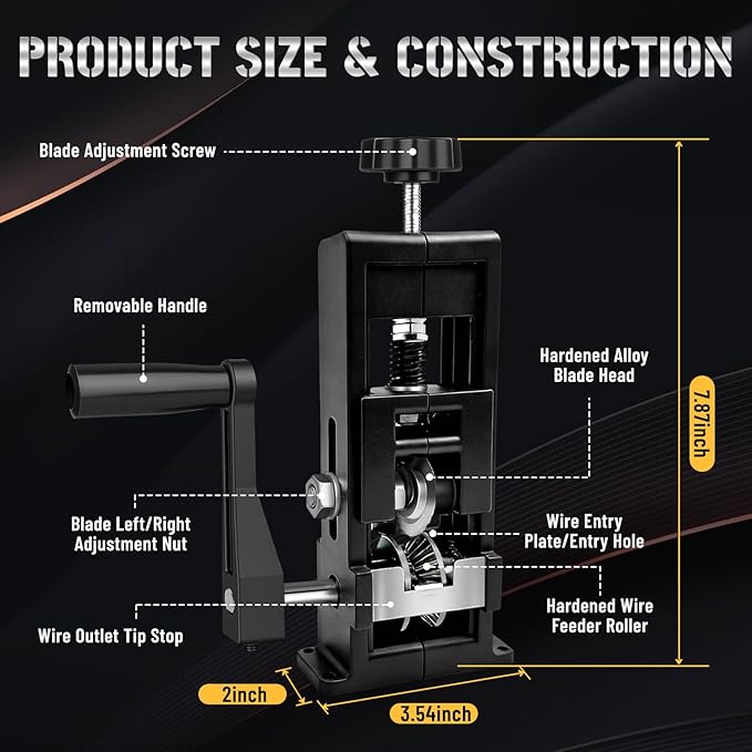 Wire Stripper Machine, 2-in-1 Drill-Powered & Hand Crank Manual Wire Stripping Tool, Alloy Cable Peeler for 1-16mm (0.06"-0.62") Scrap Copper Recycling, W/Replaceable Blades & Toolkit (Black)