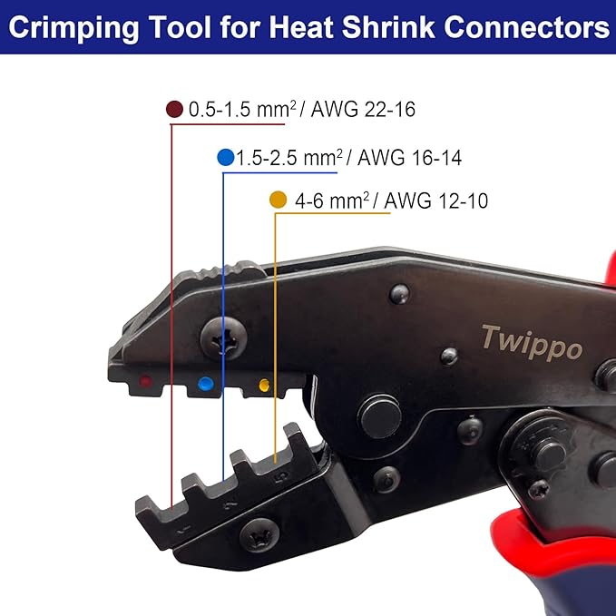 Crimping Tool for Heat Shrink Connectors, Ratchet Terminal Crimping Tool, Crimping Pliers, Ratcheting Wire Crimper for 22-10 AWG Terminal Connectors
