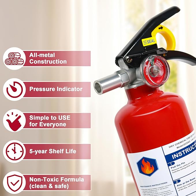 4-Pack ABC Dry Chemical Fire Extinguisher, 2.5 lb 1A:10B:C Fire Extinguisher for Home, Business, Boat, Truck, Quick Release Handle, Ideal for Electrical & Grease Fire Extinguisher
