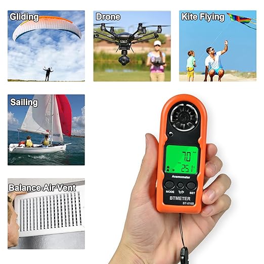 BTMETER Anemometer Handheld Wind Speed Meter, Mini Digital Air Flow Meter with LCD Backlight/Wind Chill & Temp, Max/Avg/Current Mode to Measure Air Flow Velocity for Kayaking Drone HVAC 816B-2pcs