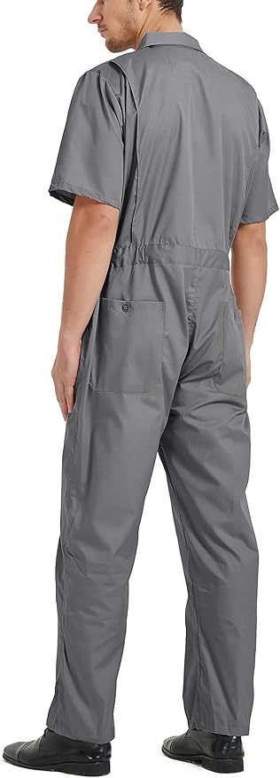 TopTie Men's Short-Sleeve Coverall Work Jumpsuit Lightweight with Zipper Front Elastic Waist