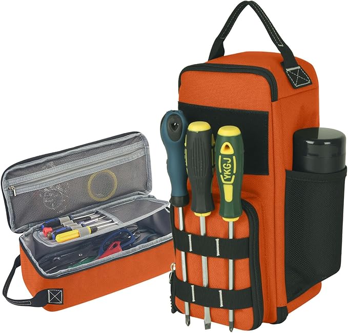 LAKE OF FIRE 12.6" Small Tool Bag Pouch for Men with Multiple Pockets, Waterproof Heavy Duty Tool Bag Organizer with Zipper and Portable Handle (Orange)
