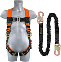 TRSMIMA Safety Harness Fall Protection - Men Construction Full Body Harness Kit for Work with Shock Absorbing Lanyard Tongue Buckle ANSI Orange