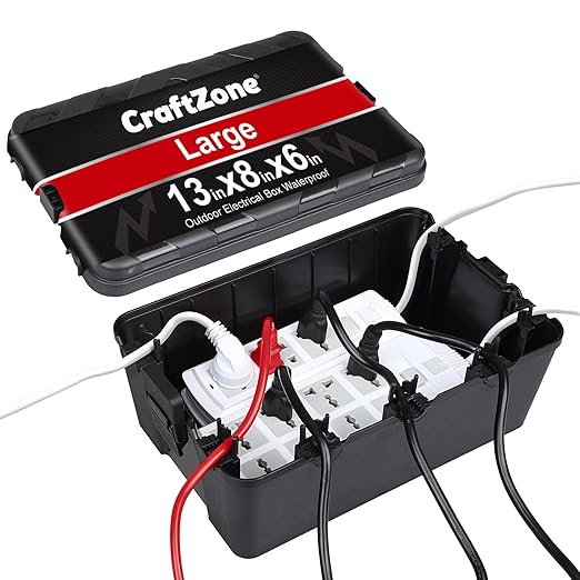 Large Outdoor Electrical Box Waterproof (13''X 8''X6''),Extension Cord Cover,Weatherproof Electrical Box,Outlet Cover,Protect Plug, Socket, Power Strip,Light Decoration,LAN Routers or Complex Wiring