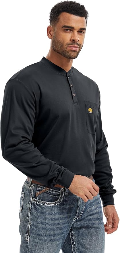 WORKWEYA 6.5oz Flame Resistant Henley Shirt 100% Cotton Lightweight FR Shirts for Men