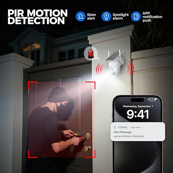 2K 360° View Security Cameras Wireless Outdoor, Solar Cameras for Home Security, Color/IR Illumination Night Vision, AI Detection, 2-Way Audio, Siren Alarm, SD/Cloud Storage, 2.4g WiFi