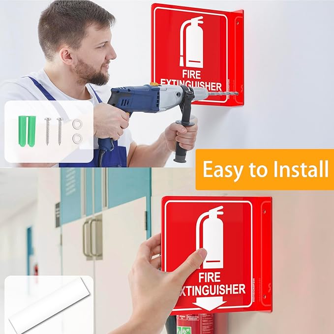 Fire Extinguisher Sign with Down Arrow, 4 Pack - 6"x6" Acrylic, Includes Matching Screws, Use for Home Office/Business, UV Protected, Fade/Weather Resistant, Indoor/Outdoor Use, Easy to Install