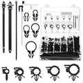 200Pcs Car Wire Loom Routing Clips Assortment, Nylon Car Push Mount Cable Tie Black Push Mount Zip Ties Wire Loom Clips Harness Clip Replacement Parts for Automotive