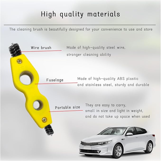 Car Battery Terminal Cleaning Brush, 4 in 1 Anti-Rust Auto Battery Cleaner with Steel Wire, Universal Vehicle Battery Terminals Machine Parts Cleaning Tool Accessories (Yellow)