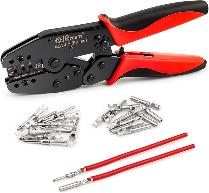 JRready ACT-LY-16DT Deutsch Crimp Tool Stamped, 14-18AWG Deutsch Open barrel Terminal Crimping Tool for DT Connector Stamped Contacts Size 16, Automotive Wiring Repair
