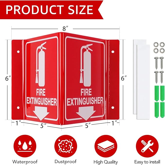 GicnKeuz Fire Extinguisher Sign, 8" x 6" Fire Extinguisher Projecting Sign with Down Arrow, Two-Sided Acrylic V-Signs, Including Screws, Easy to Install, Home Office/Business Use (4 Pack)