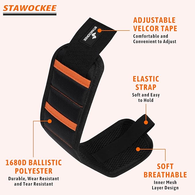 Magnetic Wristband for Holding Screws, Nails, Drill Bits - 15 Powerful Magnets Tool Belt, 3rd Helping Hand Tool - Cool Gadgets Gifts for Men, Dad, Husband, Father's Day, Christmas Stocking Stuffers