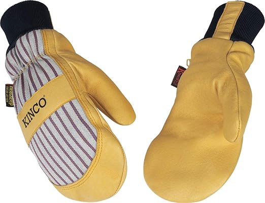 Kinco, 1927KWT-XL, Golden Premium Grain Pigskin Palm, Polyester & Elastic Knit Wrist with Leather Pull-Tab, Heatkeep® Thermal Insulation, Mitt Outer Shell Over 5-Finger Glove Inside, Extra Large