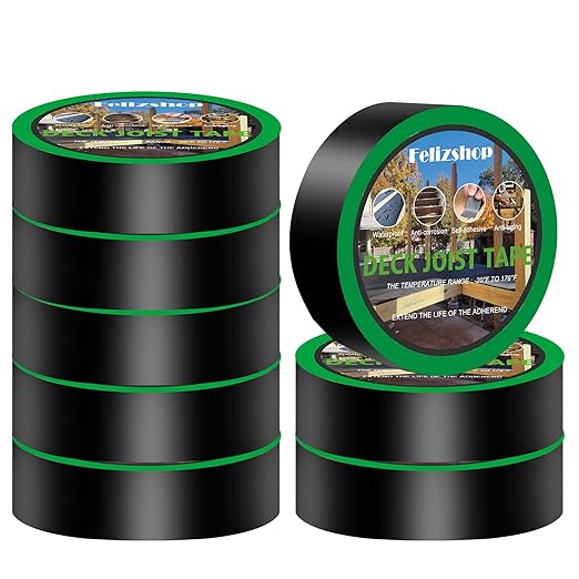 Joist Tape, 1-5/8" x 50' Deck Joist Tape, Waterproof Butyl Tape, Self-Adhesive Deck Butyl Tape, Butyl Flashing Tape,Joist Tape Decking for Protect Beams and Wood Decks (8 Rolls)