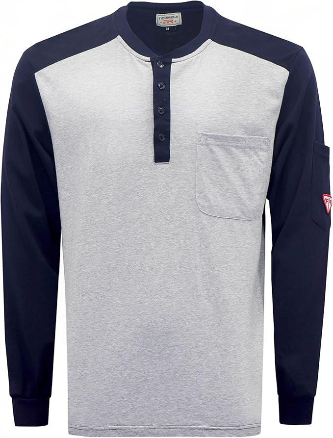 TICOMELA FR T Shirt Flame Resistant Shirt 5.5oz 100% Cotton Light Weight Workwear Men's Long Sleeve Henley Shirts