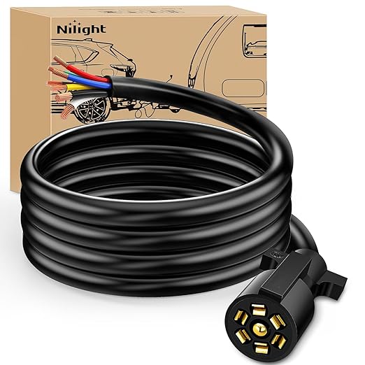 Nilight 50049R 7Way 8 Feet Heavy Duty 7 Way Plug Inline Trailer Cord for Truck Camper Blade Molded RV Cable Wire Weatherproof & Corrosion Resistant-8FT,2 Years Warranty