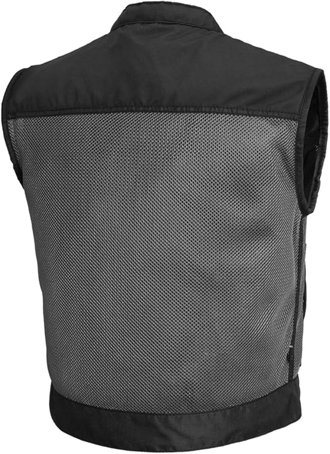 First Mfg Co Lowrider Mens Motorcycle Biker Riding Armor Club Style Black Leather, Twill, Moto Mesh, Perforated Vest