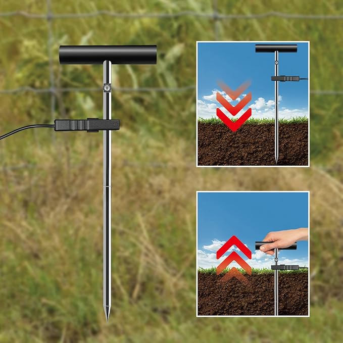 Electric Fence Grounding Rod Set with Jumpe Leads and Alligator Clips, Fits Solar Fence Chargers, Energizers, Ideal for Farm Garden Fence