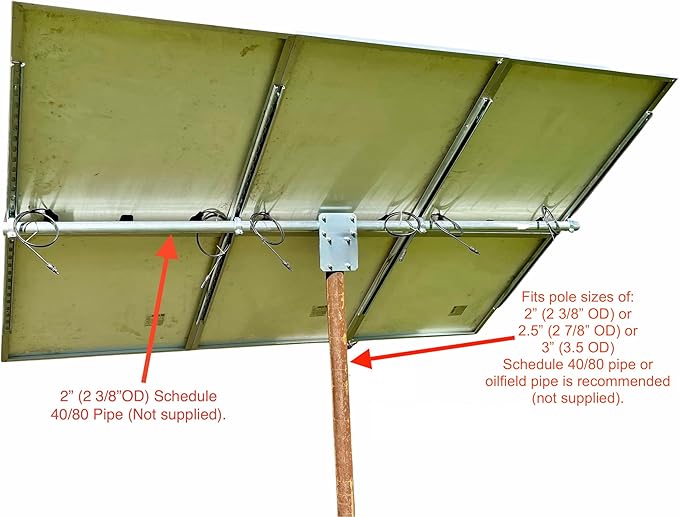 Solar Panel Array Top of Pole Ground Mount Bracket 2" - 2.5" - 3" Pipe Universal Bolt On