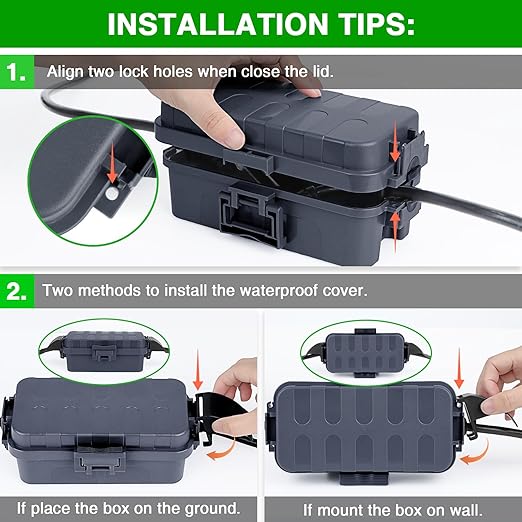 Flemoon IP55 Small Outdoor Electrical Box Waterproof (Inner 5.9 x 3.2 x 1.8inch), Extension Cord Cover with Detachable Awning Covers for Plug, Outlet, Holiday Lights, Gray