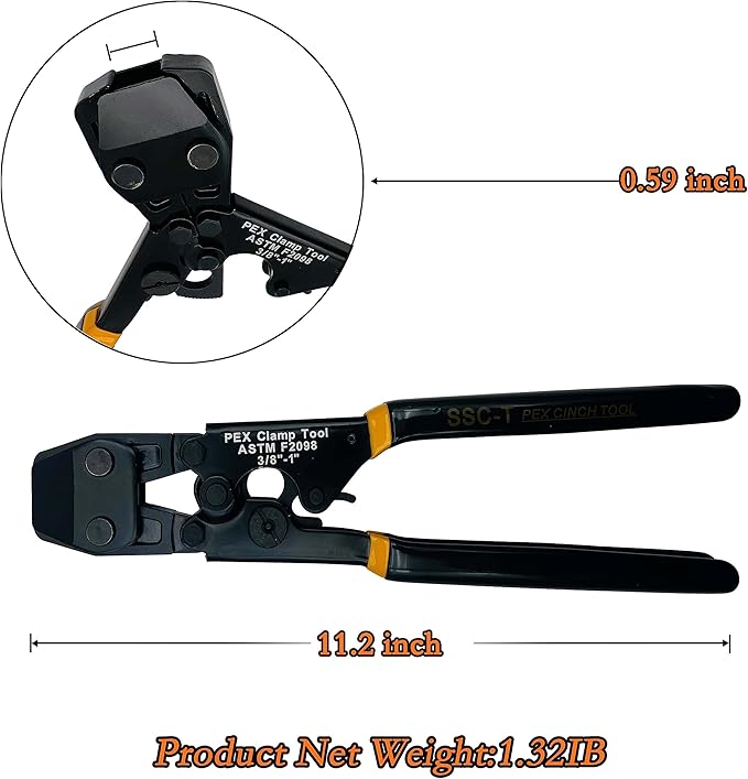 PEX Pipe Clamp Cinch Tool Crimping Tool Crimper for Stainless Steel Clamps from 3/8-inch to 1-inch with 1/2-inch 20PCS and 3/4-inch 10PCS SS PEX Clamps,with Pipe Cutter in Plastic Box