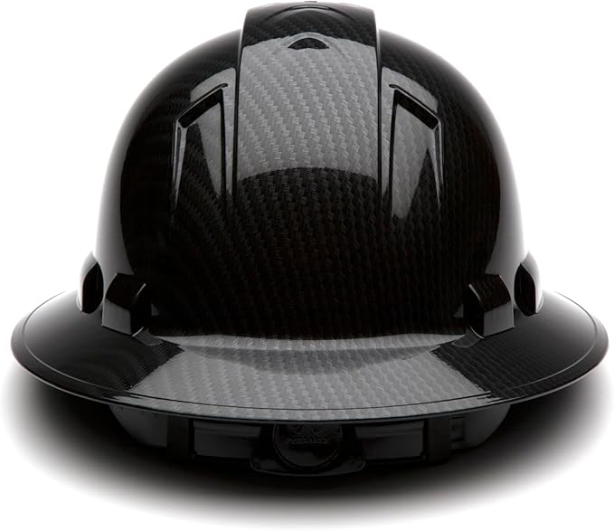 Pyramex Ridgeline Full Brim Hard Hat 4 Point Ratchet Shiny Black Graphite Pattern