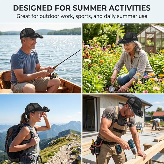 Solar Rechargeable Peak Cap USB Breathable Sport Fan Hat with Cooling Fan, Outdoor Running Hiking Fishing