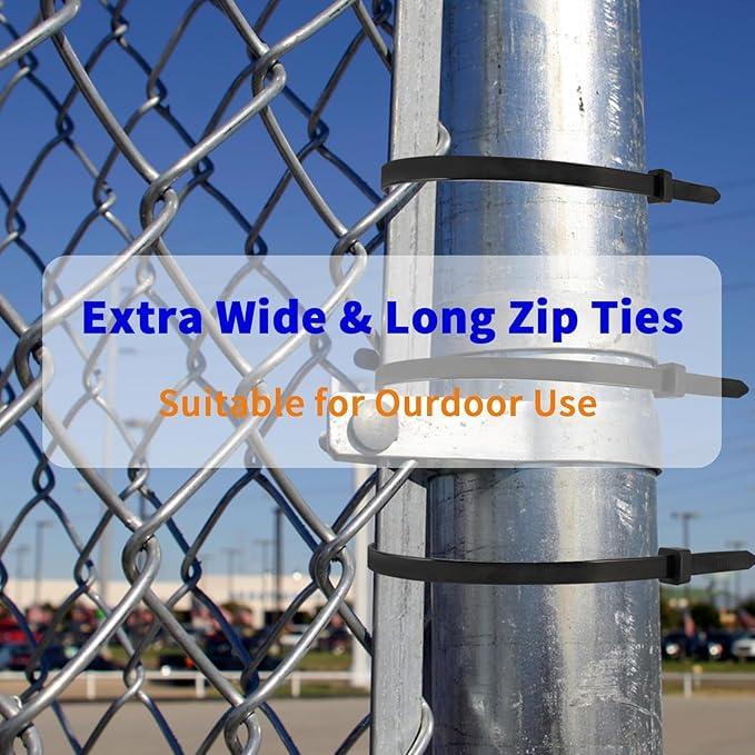 Zip Ties Heavy Duty 20 inch，200 LBS Tensile Strength Durable Long Cable Ties ，Large Wire Ties Adjustable Nylon Tie Wraps for Indoor Outdoor（ 50 pcs Black）