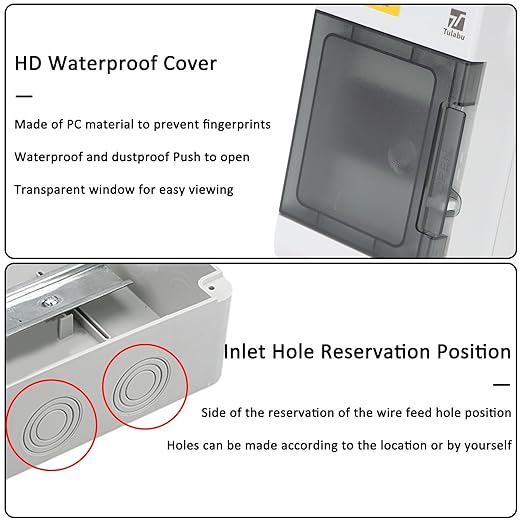 Waterproof 4 Way Breaker Box IP66 PC/ABS Alloy Plastic Power Distribution Box Enclosure with Clear Cover, Bus Bars and DIN Rail