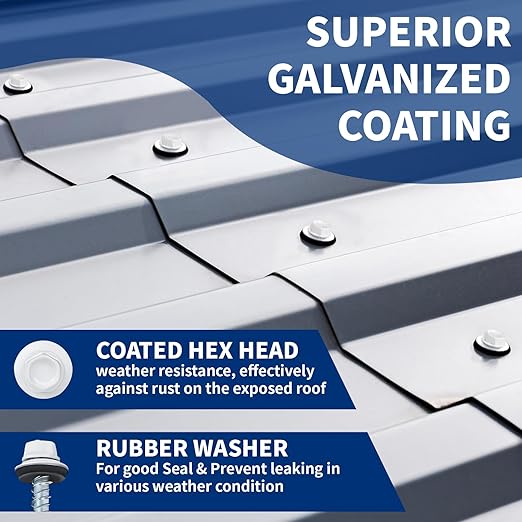 Metal Roofing Screws 10 x 1 Galvanized Hex Head Sheet Metal Screws, Metal to Wood Siding Screws, Self Tapping Screw with EPDM Washer for Corrugated Roofing (White-300Pcs)