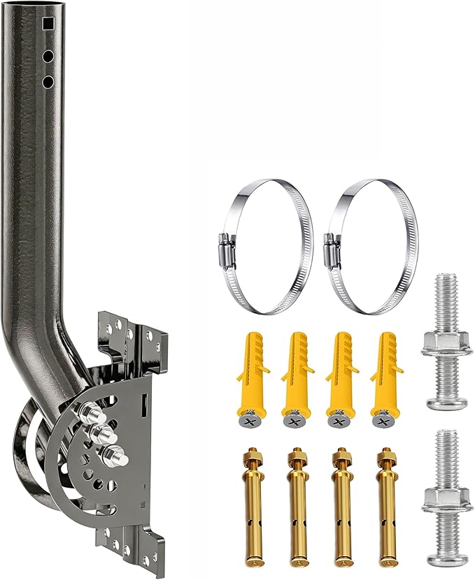 Heavy Duty Antenna Mount, 1-Pack 13 in Three-Screw Locking Pivot J-Pole for Wall, Eave or Roof, 1.38 in OD, Expandable Mast for TV Antenna, Access Point, Bridge, Weather Station or Starlink Setups