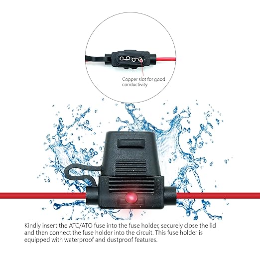 Waterproof in-line ATO/ATC LED Fuse Holder,12 AWG for Automotive, Marine（2 Pack）