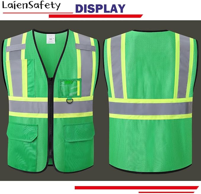 Hi Vis Reflective Safety Vest for Men Women with Multiple Pockets High Visibility Mesh Construction Work Vest,Meets ANSI/ISEA Standards(EK1-178-Green-3XL)