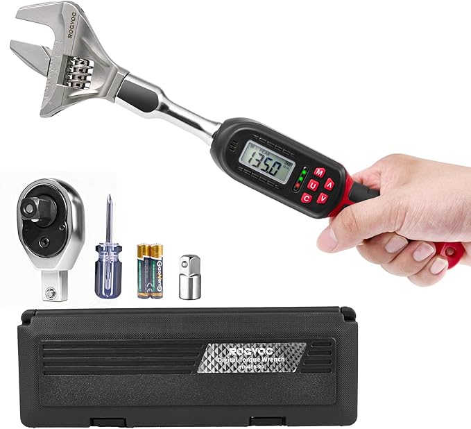 Adjustable Digital Torque Wrench 5-100 ft.lb/6.8-135 N.m, Interchangeable Electronic Torque Wrench with 42 mm Open End and 1/2 inch Ratchet, 2% Accuracy, LED Buzzer Alert, for HVAC